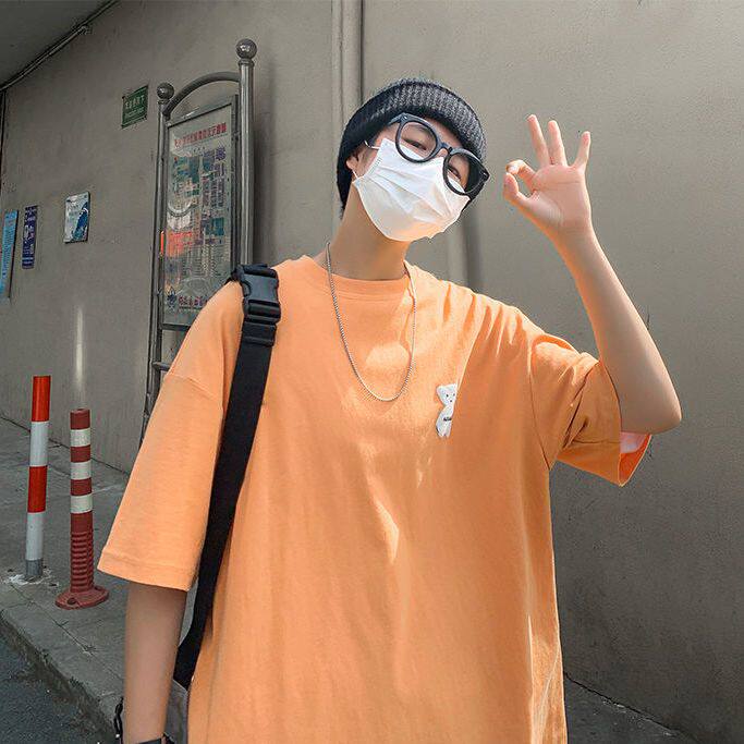 2026夏季短袖t恤男女情侣装宽松港风小熊印花宽松ins上衣学生体恤