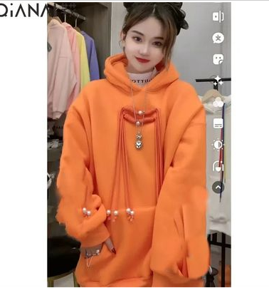 加绒加厚卫衣女秋冬季2023新款宽松连帽设计感刺绣小个子上衣外套