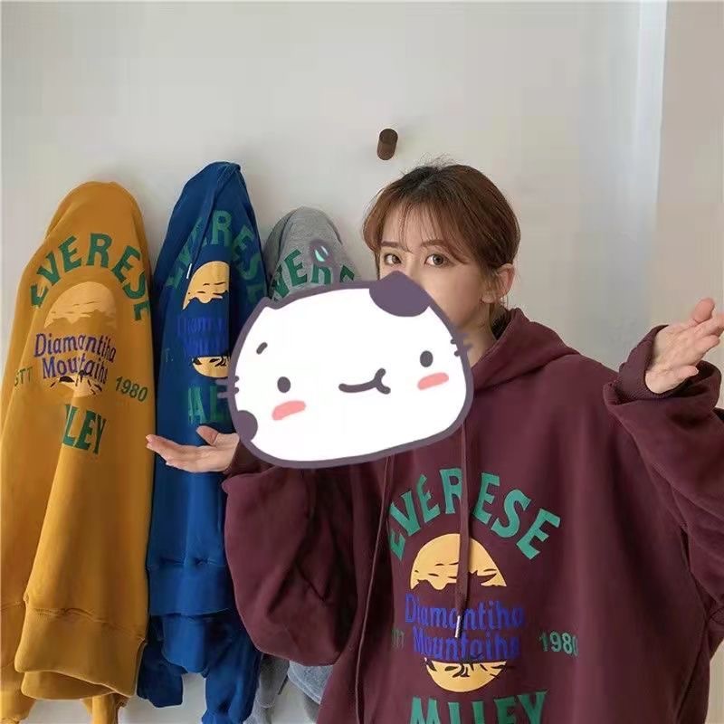 字母大码休闲百搭冬季韩版新款ins原宿oversize宽松连帽卫衣女装