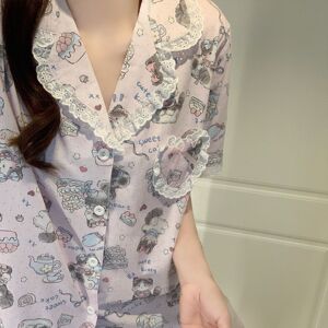 2026夏季高级设计时尚美少女风短袖开衫睡衣可外穿家居服两件套装
