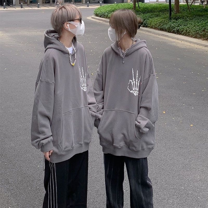 休闲设计感字母百搭冬季情侣装连帽卫衣女韩版宽松bf风运动卫衣