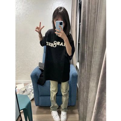 夏季国潮牌美式复古hiphop短袖t恤女设计感小众高街印花半袖上衣