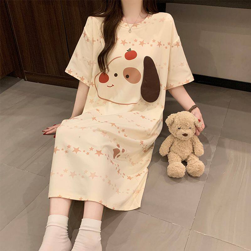 2026夏季新款美少女必穿卡通休闲长裙短袖时尚睡裙学生家居服薄款