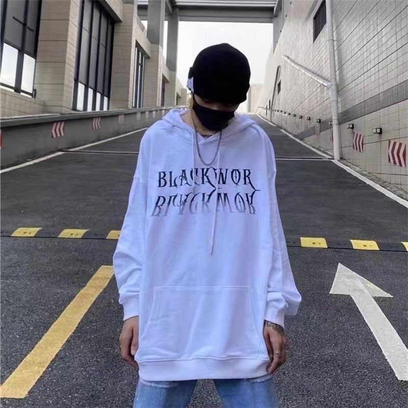 高街潮牌十字架女款印花连帽卫衣宽松秋冬嘻哈复古加绒情侣上衣