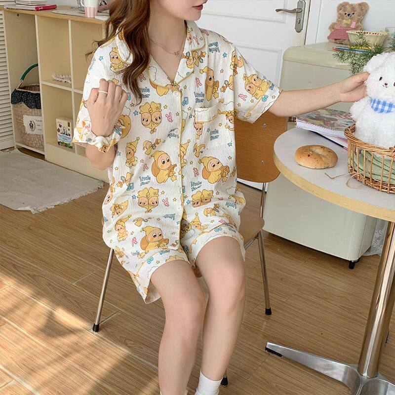 2026年新款波点小兔睡衣女三件套装夏季短袖裤少女学生简约家居服