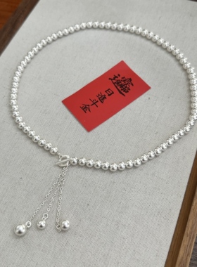 足银999 南洋银珠项链女款 时尚简约百搭小众设计感项链 送女友