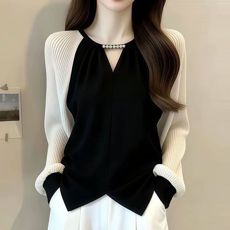 2026新款流行圆领妈妈款质感打底正肩长袖T恤女上衣休闲衬衫外套图片