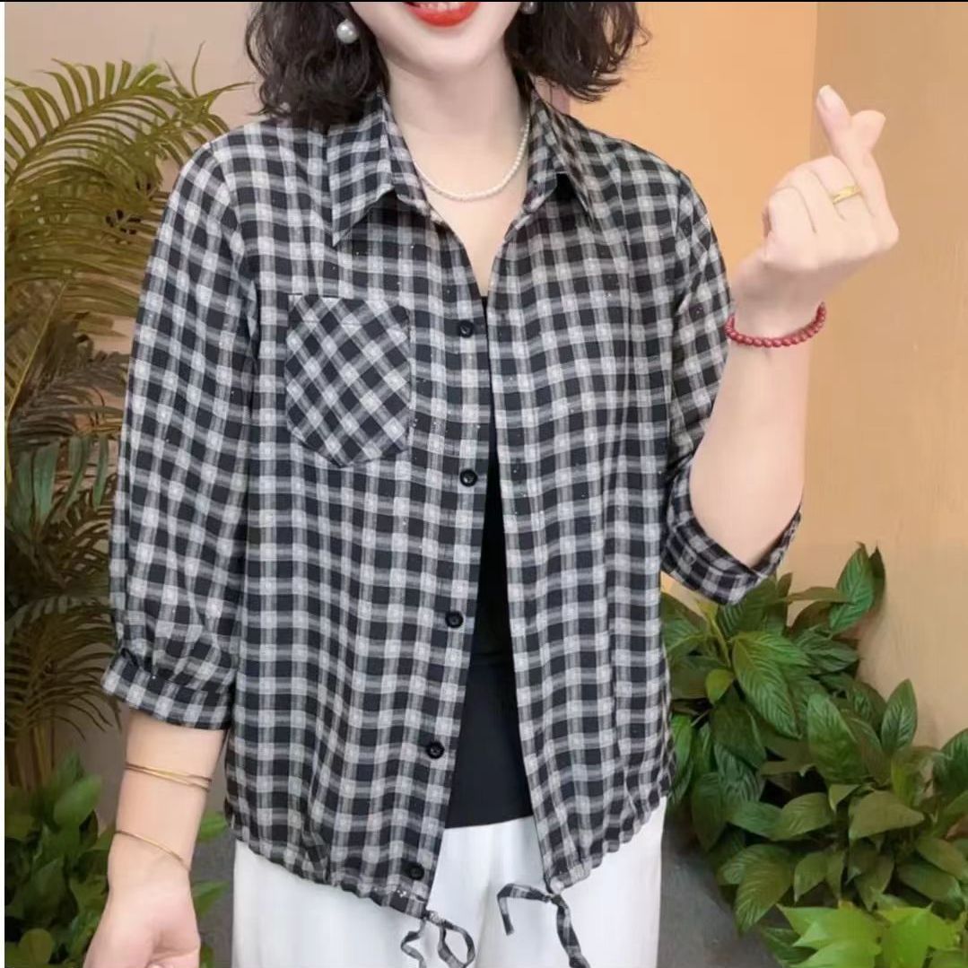 2026新款流行V领妈妈款质感打底正肩短袖T恤女上衣休闲衬衫外套图片