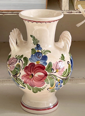 中古vintage法国手工手绘花瓶