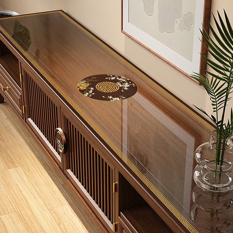 新中式PVC磨砂软玻璃电视柜桌布轻奢高级感餐边柜垫台面保护垫