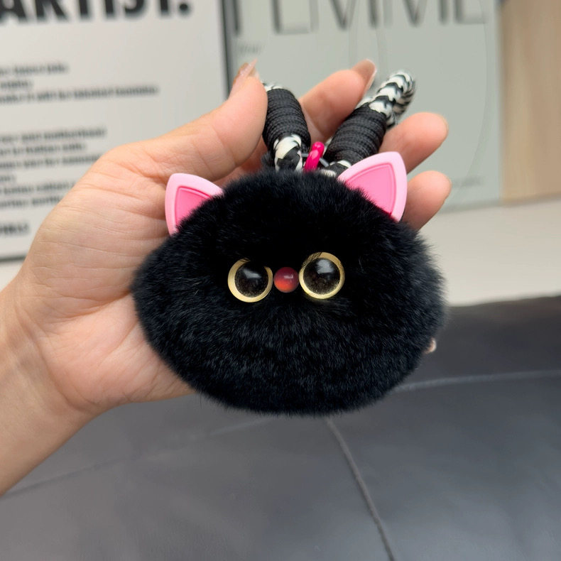 可爱獭兔毛手绳小猫咪汽车钥匙扣挂件毛绒公仔玩偶书包包挂饰礼物图片