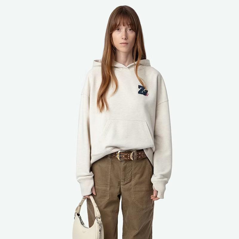 ZV白墨烫钻刺绣女式连帽加绒卫衣