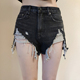 2025夏季 潮 女高腰A字流苏毛边显瘦宽松做旧牛仔热裤 r13破洞 短裤