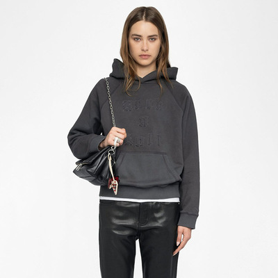 ZV手摇字母翅膀绣花加绒连帽卫衣