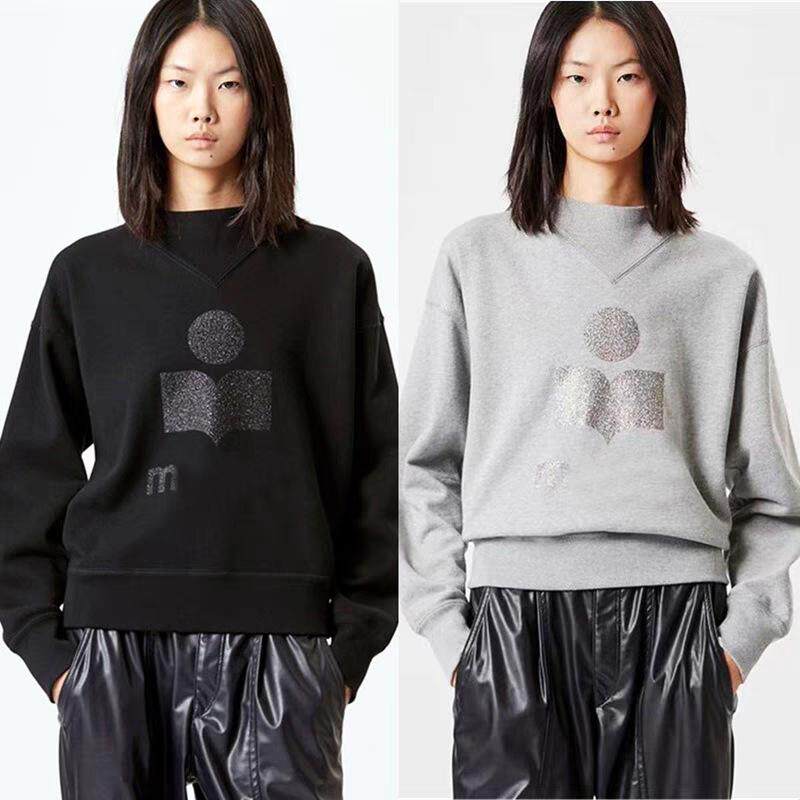 冬季新款欧美小众IS经典款logo闪粉印花半高领女式棉质立领卫衣