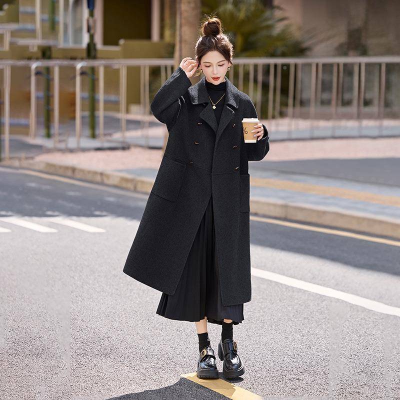 2025宽秋YE6511-1冬新款娃娃 领双面羊毛大衣女长款过膝松呢子外