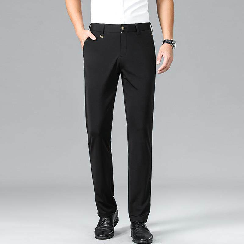 轻奢秋冬新男士长款筒裤中针青年厚款弹力织小直商务休闲HTB裤男