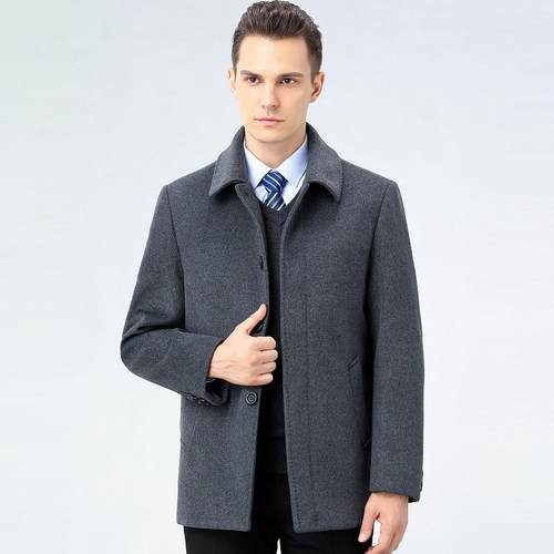 冬装中老年呢羊绒大衣男士羊毛子夹1305-0克翻男领装外式套男厚款