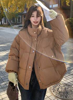 美拉德棕色短羽绒绒服女季20b239-81125新款款时尚立冬领面包服90