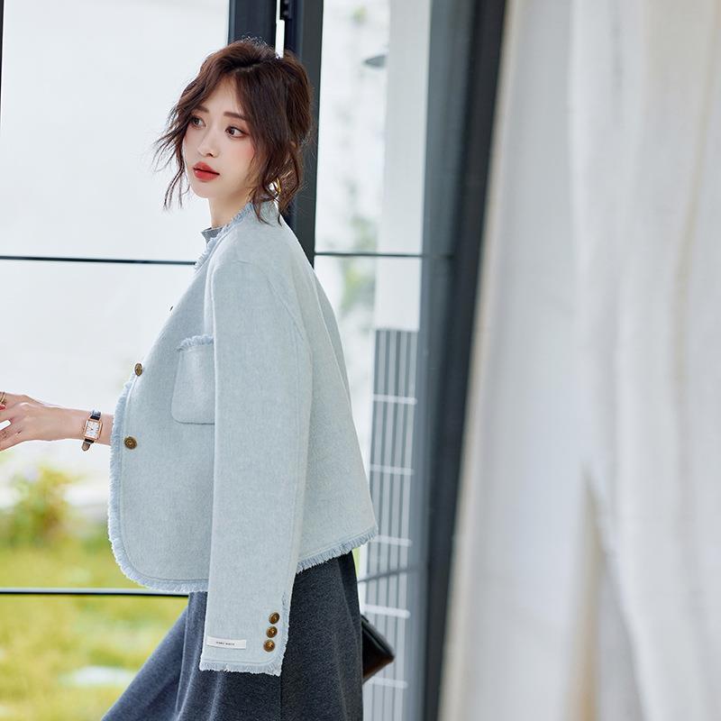 流苏边小香风双面羊毛大衣0女短2SL9604毛款024秋冬新款洋气羊外