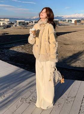 浅黄色2B-225-1气一质设计感仿拼皮毛体接外套女2风025冬新款韩系