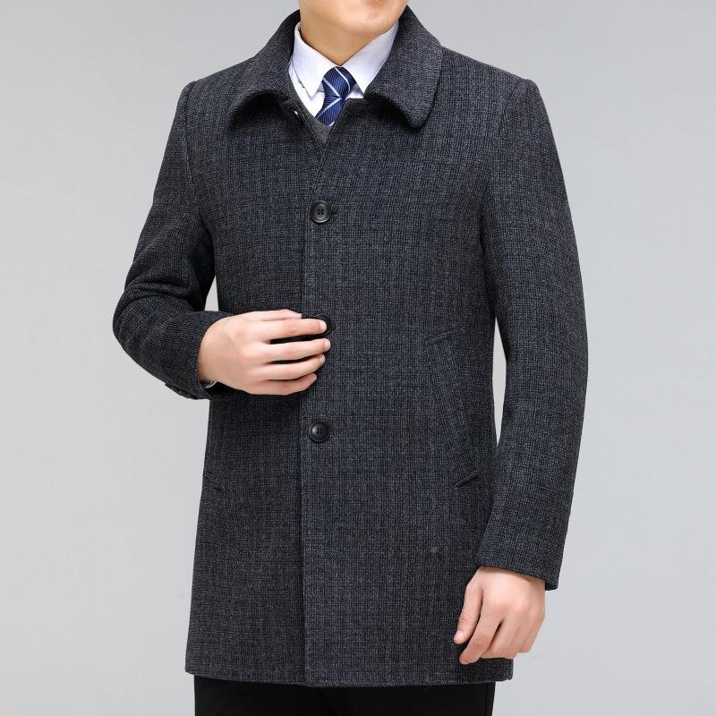 士爸羊毛呢子大衣中男长款羽内胆加厚中年爸装绒外套冬季羊绒RGE