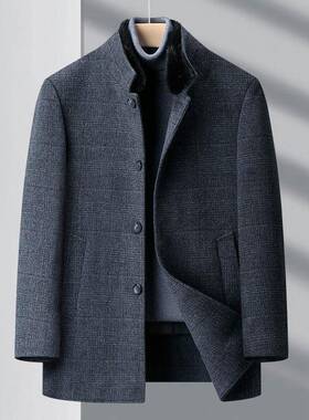 年立领羊绒大衣男中长可款冬季加厚IPQ卸羽绒拆内胆爸爸羊中毛呢