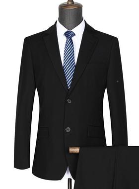 2西婚0黑色SP22春秋职业套西宴会礼服男修身商叉务中年上班双开小