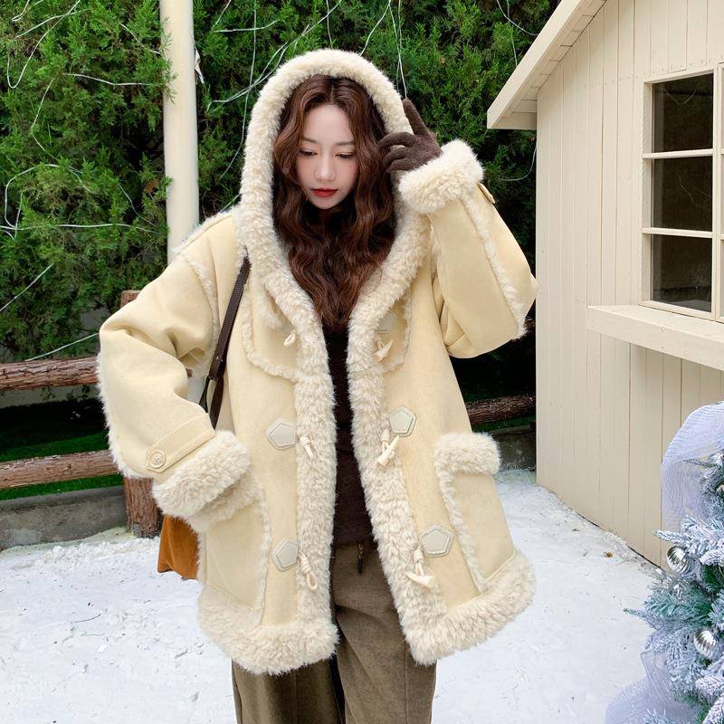 202年冬装款保暖潮5流b182-867新复合牛角扣一仿皮毛体女