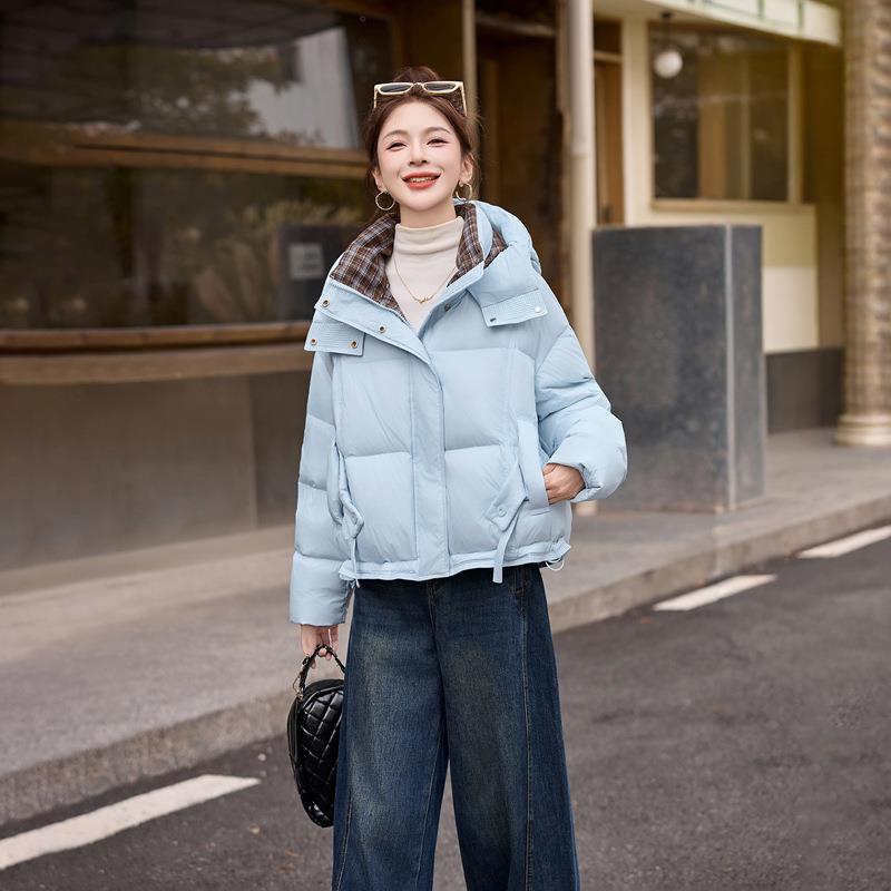 套格子拼包接女式羽服2绒025冬季保暖百搭立领短款面HE99857-服外