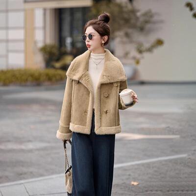 皮毛一体仿羊羔毛厚外套ZWEI10585女冬2季气02新款洋麂皮绒保暖机