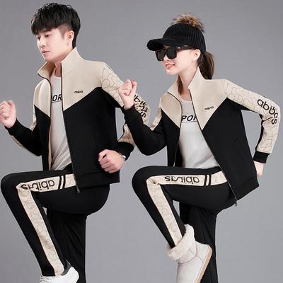加绒卫衣女男拼潮牌情装秋冬款运动套装男冬季开衫情侣款外83-202