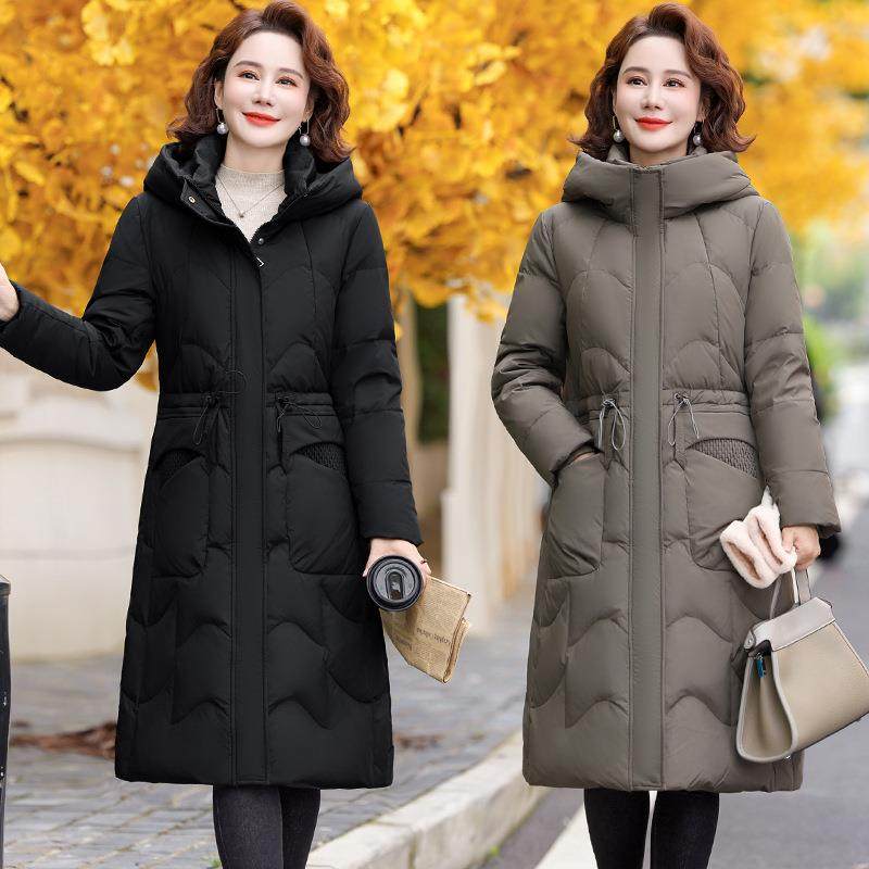 暖新款年妈妈装白鹅绒80-8509羽绒服女中长款寒过漆加厚保中连帽