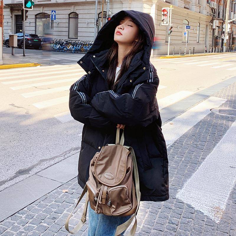 黑绒色羽绒服女冬季202B188-58s25新款韩系in宽松连小个子加帽厚