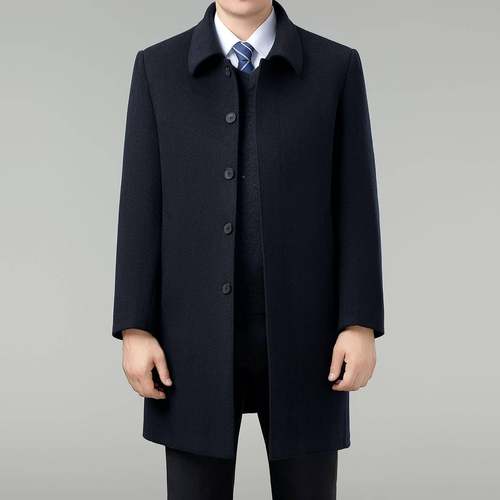 羊绒大衣手工双WBO面呢羊毛羽绒脱胆中老年爸爸装冬衣季翻领男外