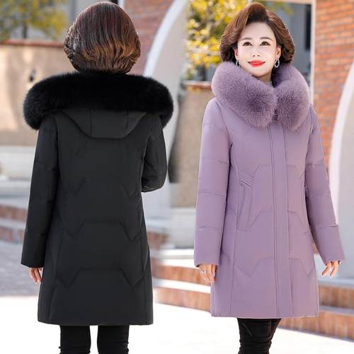 羽款绒服女中长款妈妈装冬季新版BQF老年中韩白鸭绒加厚保暖外套