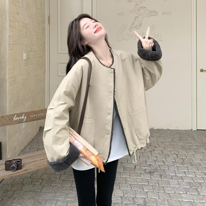 温柔冬风韩版加绒加厚派克服巨短款外套C198-662女个新款小子好看