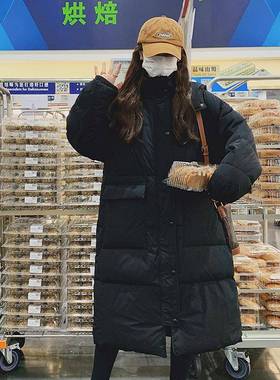 黑色帽羽绒服女长款连宽松时尚洋气加厚90白C293-Q73鸭冬中2025新