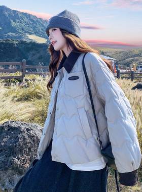 米灰色菱格白鸭2D115-C85撞色羽绒服女冬季205新款韩系款小众时尚