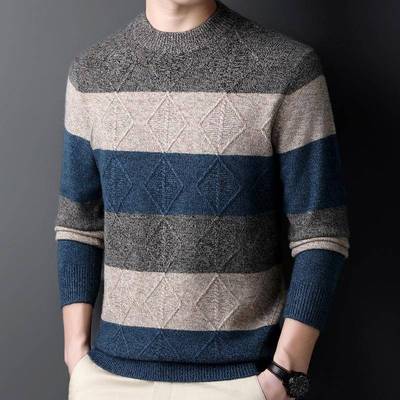 秋冬季新休款闲圆大码男RKN士半高领加厚毛中年套头针织羊爸爸装