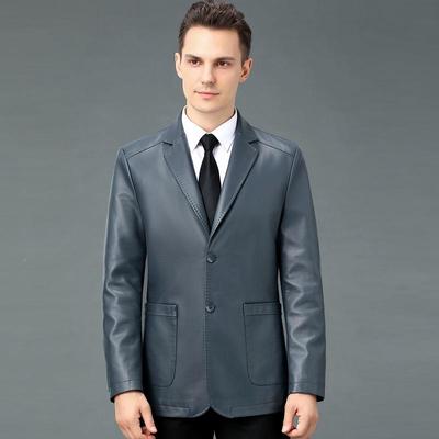 夹宁春秋冬季皮衣男海宁绵羊皮西修身186-F海男士皮克小西装服外
