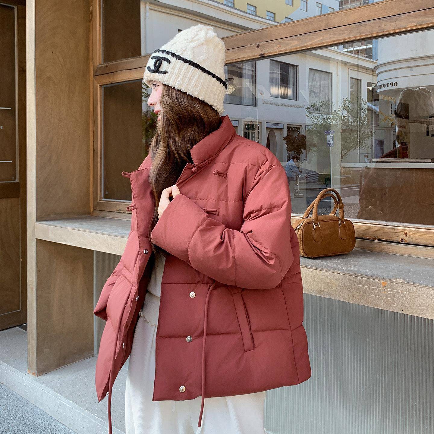 202装新品立领5羽绒服冬女外短款C339-289减龄白鸭绒套冬