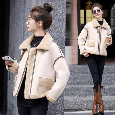 一毛体羊羔毛外套女冬新款绵羊皮绒机车皮服克加夹绒加厚WCA上衣