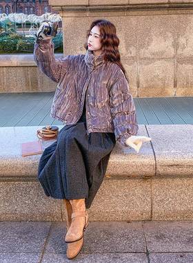 灰色丝绒立领羽加D115-C79绒服女小个子225冬新款韩季版厚保暖0白