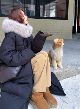 黑色韩系chic2B233-98大毛领连帽羽绒服女厚2绒025冬保暖实外中长