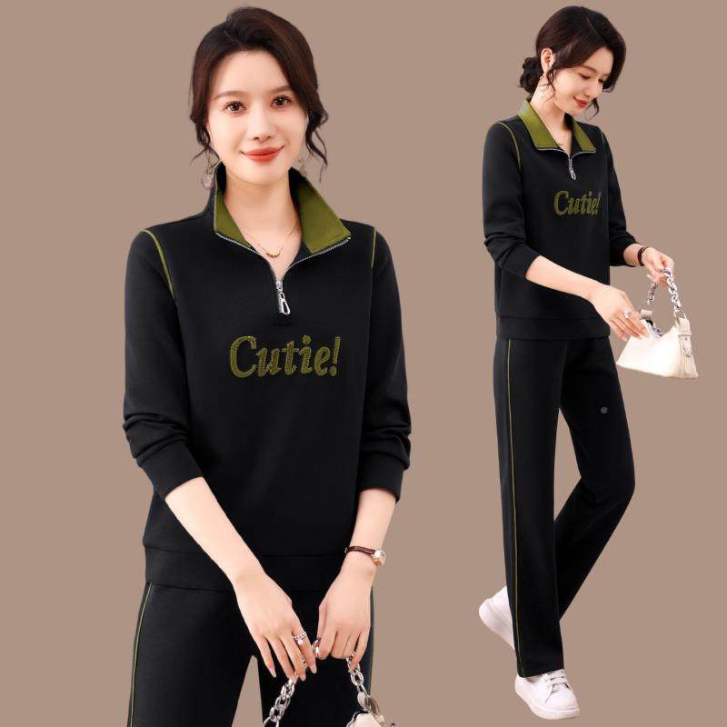 2L0969577595春秋运动套装女长袖2POO领棉质休闲运动服身房训练服