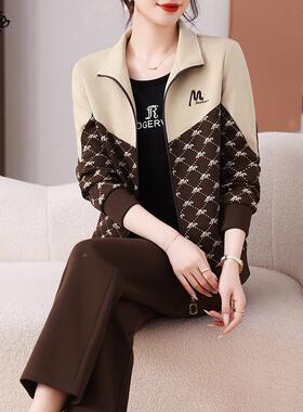 0qjd2860z多岁妈妈秋装卫外套大休闲中老年运动5服套装女春秋码洋