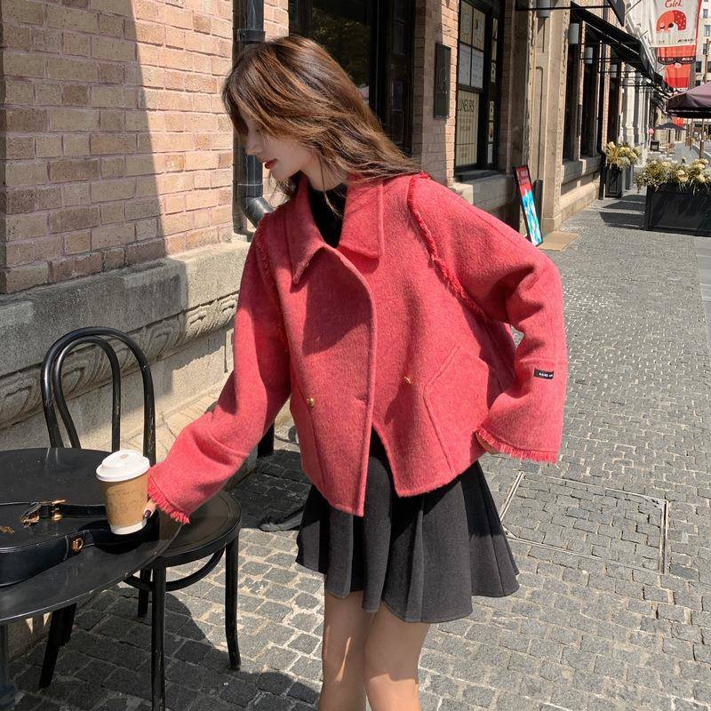 0树毛莓C036-Y58粉面呢正7羊双短款