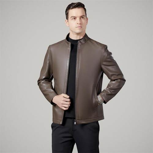 海春宁皮衣男士秋新款皮夹克商休闲立领务机车服套DJX外爸爸装上