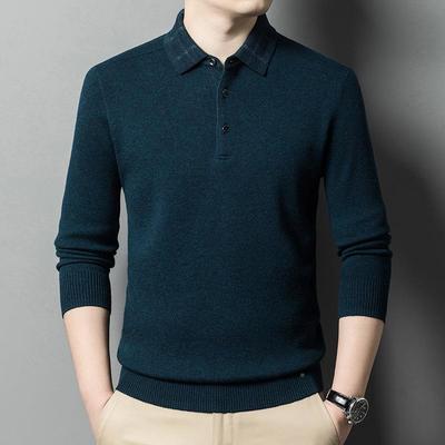 2029529-KK秋款冬中年男5士羊绒衫加衣厚羊毛衫纯色翻领打底衫针